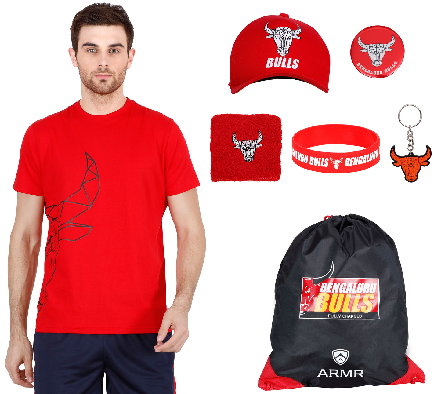 BENGALURU BULLS RED HALF-FACE BULL TEE PREMIUM FAN KIT