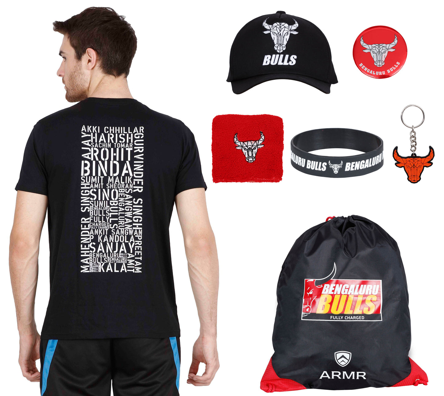 BENGALURU BULLS BLACK TEAM-NAMES TEE PREMIUM FAN KIT