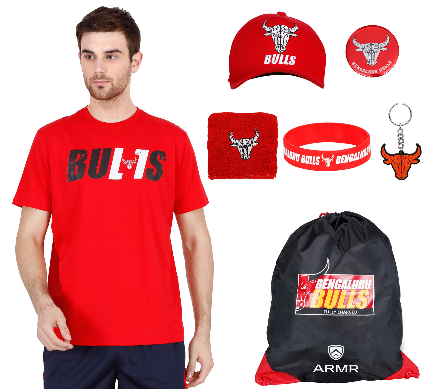 BENGALURU BULLS RED BULLS—TEXT TEE PREMIUM FAN KIT