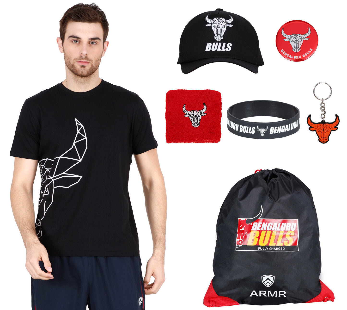 BENGALURU BULLS BLACK HALF-FACE BULL TEE PREMIUM FAN KIT