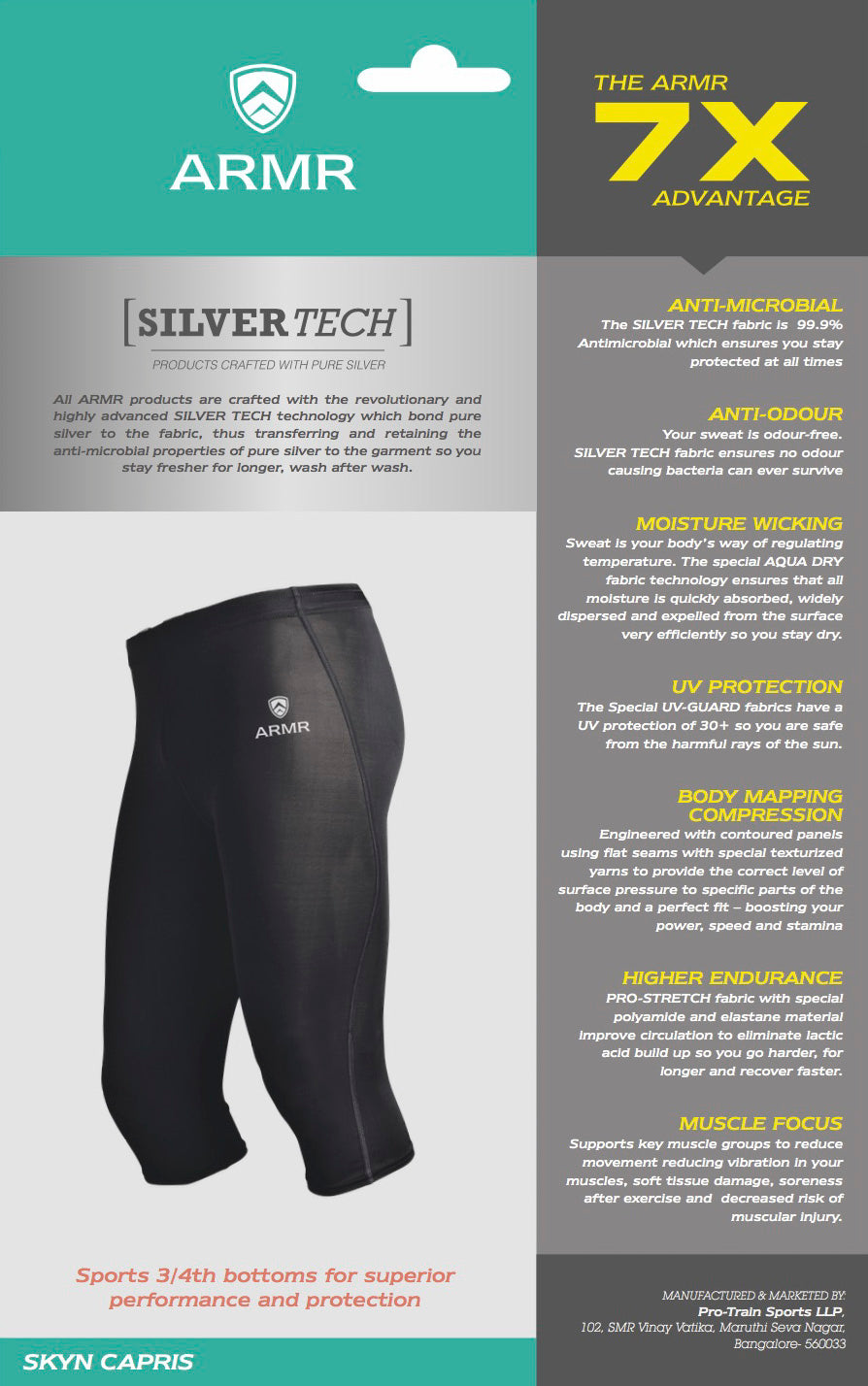 ARMR Junior Women ROYAL BLUE SKYN 3/4th Capris